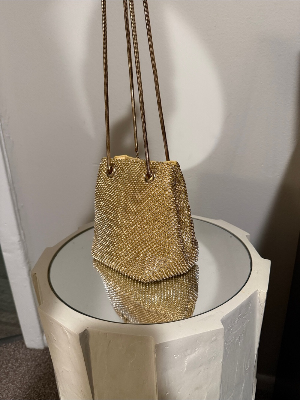 Gold Mesh Mini Bucket Evening Bag